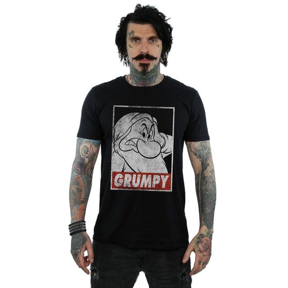 Snow White And The Seven Dwarfs Mens Grumpy Poster Cotton T-Shirt / Black - Picture 2 of 5